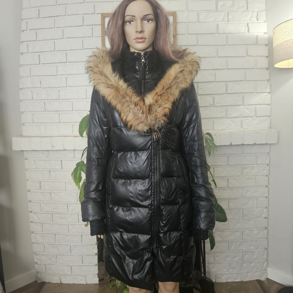 Mackage  Down Puffer Coat Women's Black Long Line Fur Trim